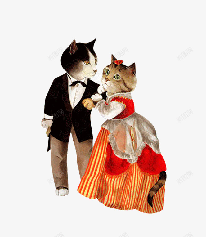 搞怪结婚的猫咪png免抠素材_新图网 https://ixintu.com 动物 卡通手绘 搞怪 猫咪 结婚