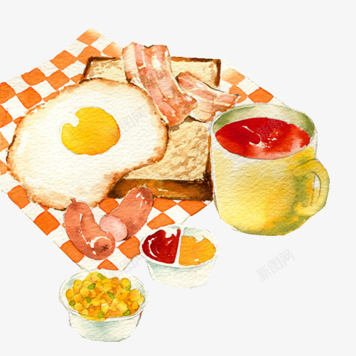 搭配早餐手绘画片png免抠素材_新图网 https://ixintu.com 手绘美食 搭配早餐 早餐 果汁 煎鸡蛋