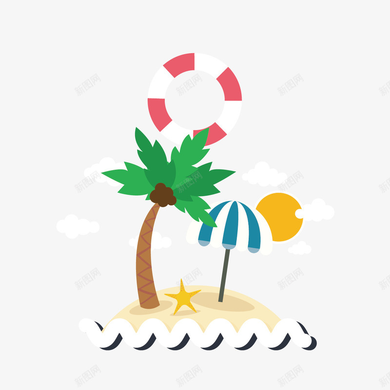 海边度假矢量图ai免抠素材_新图网 https://ixintu.com 伞 椰子树 海星 海滩 矢量图