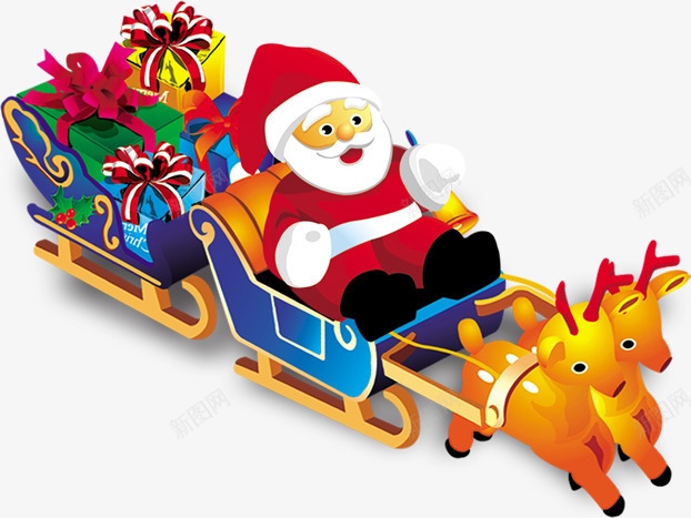 卡通麋鹿拉车圣诞老人png免抠素材_新图网 https://ixintu.com 卡通 圣诞老人 拉车 麋鹿