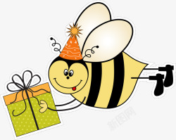 卡通蜜蜂拿着礼盒卡片素材
