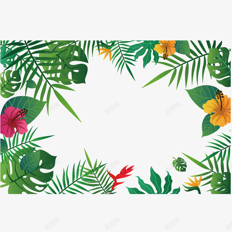 漂亮热带植物边框矢量图ai免抠素材_新图网 https://ixintu.com 植物边框 漂亮 热带植物 装饰图案 边框纹理 矢量图