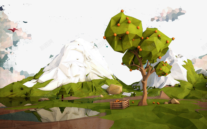 3D卡通雪山png免抠素材_新图网 https://ixintu.com 3D素材 c4d模型 卡通 立体 网页设计素材 雪山