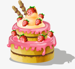 手绘草莓生日蛋糕素材