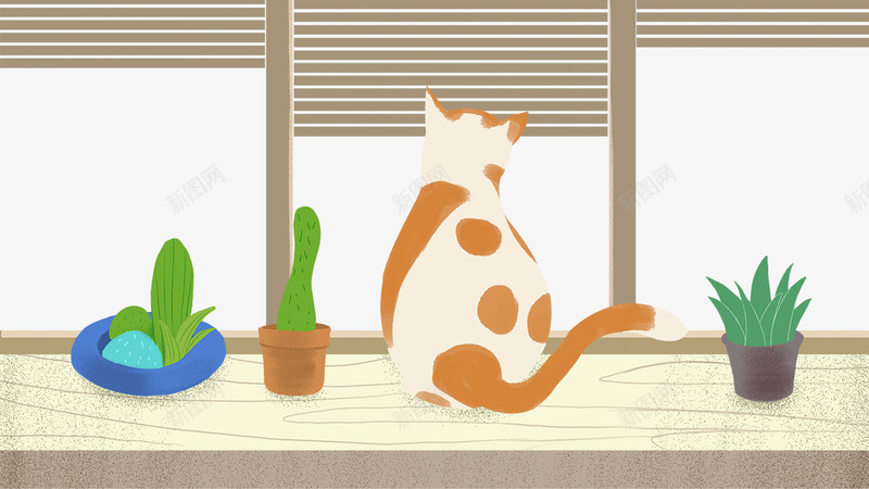 卡通手绘站立在窗户边的猫咪psd免抠素材_新图网 https://ixintu.com 卡通 卡通猫咪 手绘 盆栽装饰 窗户装饰 窗户边的猫咪 站立在