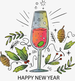 水彩手绘新年派对酒杯矢量图素材