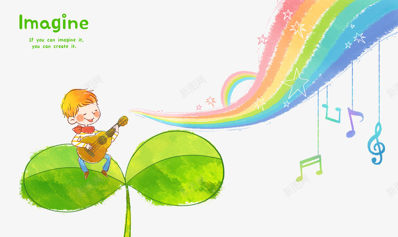 坐在叶子上弹吉他png免抠素材_新图网 https://ixintu.com 儿童 叶子 吉他 坐在蘑菇上的情侣 弹奏 彩虹 手绘 水彩 男孩 简笔画叶子 音符