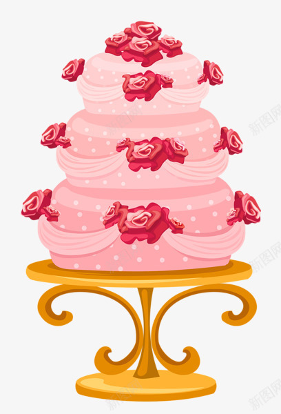 卡通粉色玫瑰三层结婚蛋糕png免抠素材_新图网 https://ixintu.com 三层蛋糕 卡通手绘 粉色玫瑰 结婚蛋糕