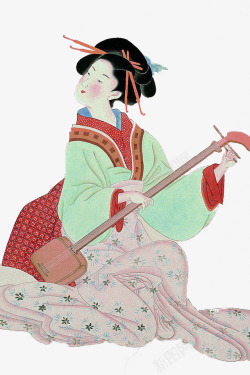 穿着和服的日本女孩弹着吉他的穿着和服的女子高清图片