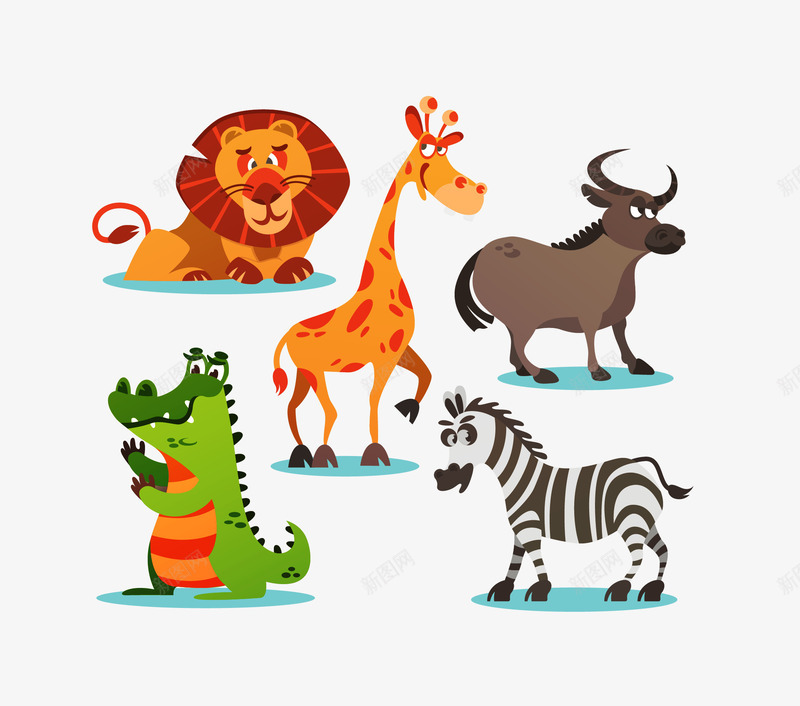 动物组合png免抠素材_新图网 https://ixintu.com 动物 卡通 斑马 狮子 长颈鹿 鳄鱼