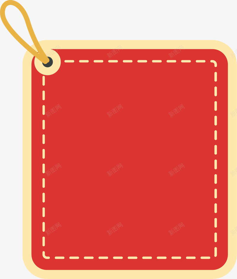 手绘红色卡片绳子png免抠素材_新图网 https://ixintu.com 圆孔 手绘卡片 水彩 红色卡片 虚线 黄色绳子