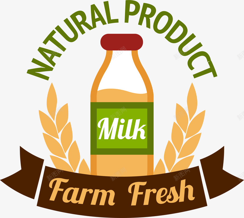 纯天然牛奶标签png免抠素材_新图网 https://ixintu.com 农场 牛奶 牧场 矢量图案 纯天然 绿色标签