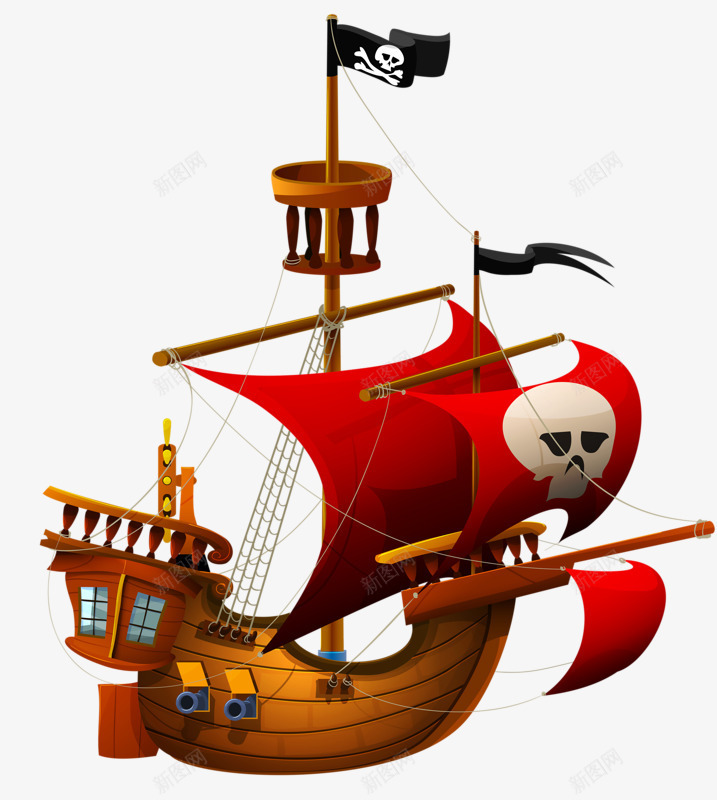 海盗的帆船png免抠素材_新图网 https://ixintu.com 帆船 欧式 红色 黑色