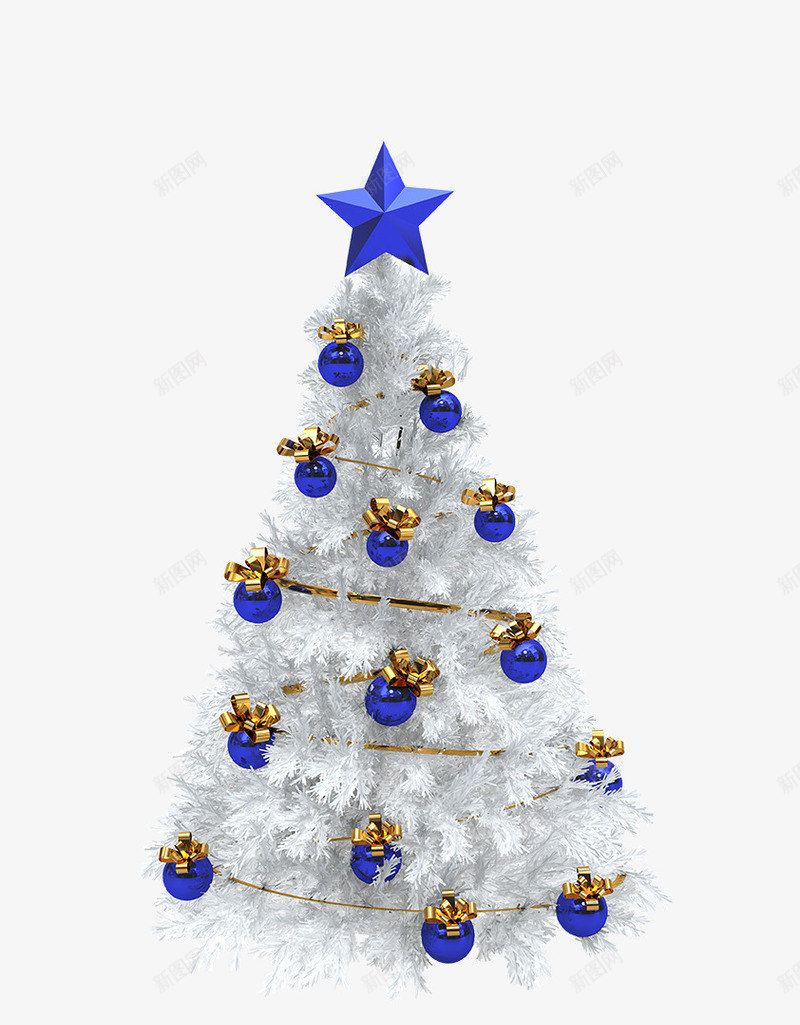 圣诞树png免抠素材_新图网 https://ixintu.com 圣诞节 白色的树 蓝色吊饰 装饰