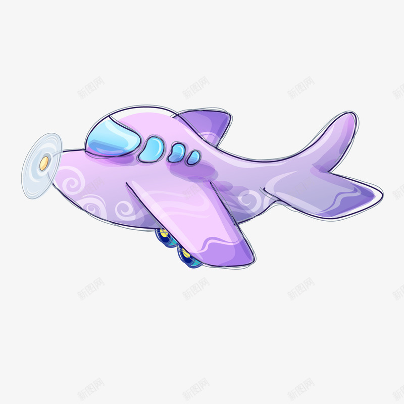 手绘紫色的飞机png免抠素材_新图网 https://ixintu.com 卡通飞机 手绘的 紫色的 飞翔的