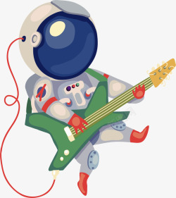 水彩吉他卡通创意弹吉他宇航员人物插画高清图片
