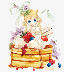8个彩绘儿童插画蛋糕上的小姑娘高清图片