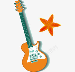卡通吉他乐器和星星素材