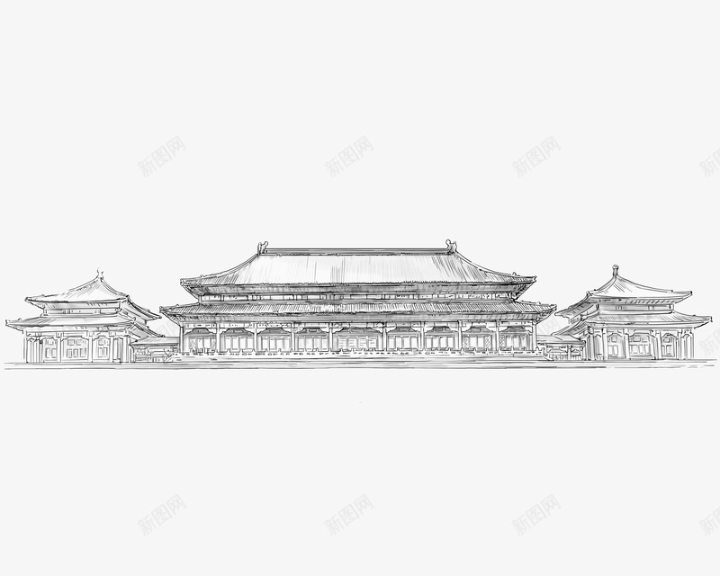 黑色线条手绘古建筑png免抠素材_新图网 https://ixintu.com 中国风 古代建筑 古建筑手绘图 古风 建筑 手绘古建 线条 黑色手绘