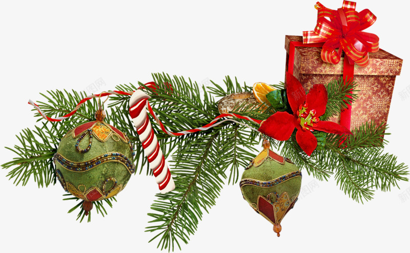 圣诞节松针装饰png免抠素材_新图网 https://ixintu.com 圣诞节 彩球 松针 盒子 礼物 礼盒