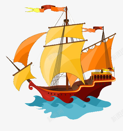 卡通版的黄色的帆船png免抠素材_新图网 https://ixintu.com 卡通 帆船 航海 航行