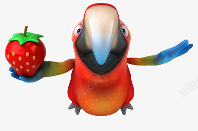 一个卡通鹦鹉手托一个草莓png免抠素材_新图网 https://ixintu.com 动物 水果 草莓 鹦鹉