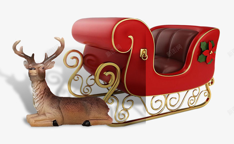 棕色麋鹿图案png免抠素材_新图网 https://ixintu.com 圣诞 棕色 红色 豪华马车 马车 麋鹿