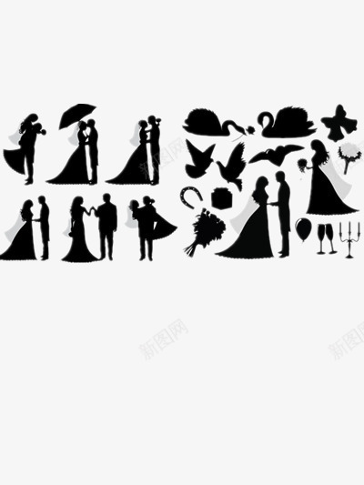 结婚剪影图标png_新图网 https://ixintu.com 剪影元素 婚礼剪影 婚礼素材 结婚素材 黑白元素