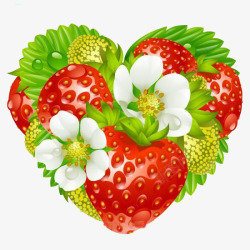 草莓鲜花叶子心形素材