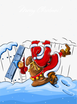 爬墙老人翻墙的圣诞老人卡通插画ep高清图片