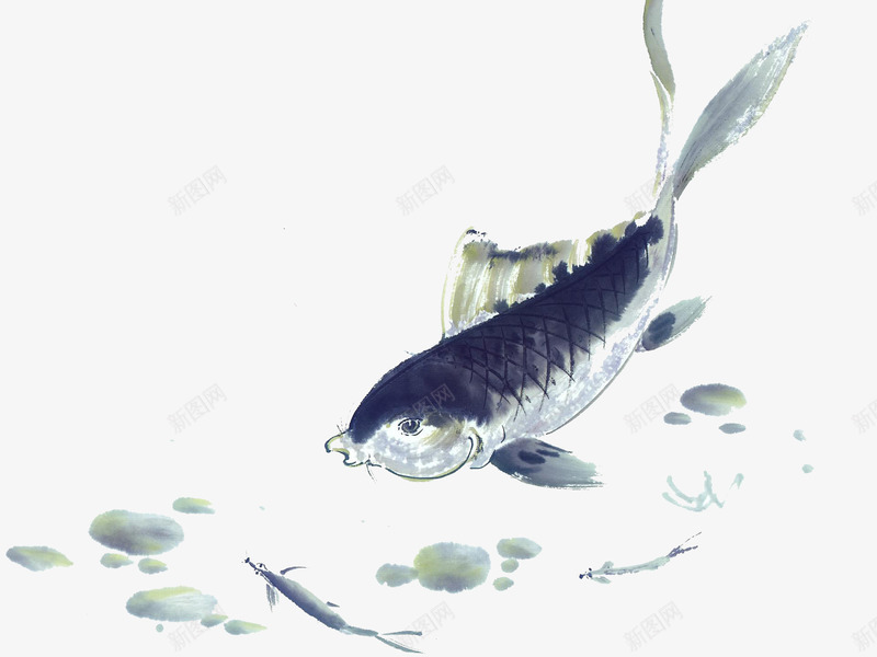 水墨鱼塘png免抠素材_新图网 https://ixintu.com 水墨 池塘 荷叶 鱼