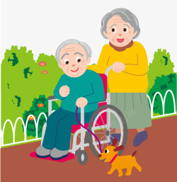 坐在轮椅上卡通老爷爷老奶奶高清图片