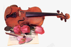 玫瑰花配小提琴素材