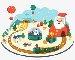 圣诞老人拉火车圣诞节插画高清图片
