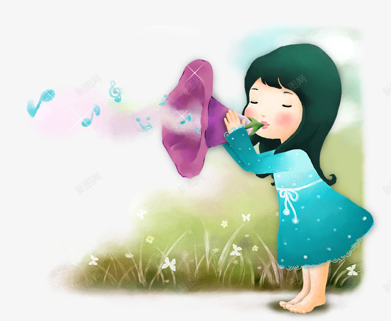 吹喇叭的女孩png免抠素材_新图网 https://ixintu.com 动漫人物 动漫动画 吹喇叭的小女孩 喇叭 抽象 插画 童真 音符