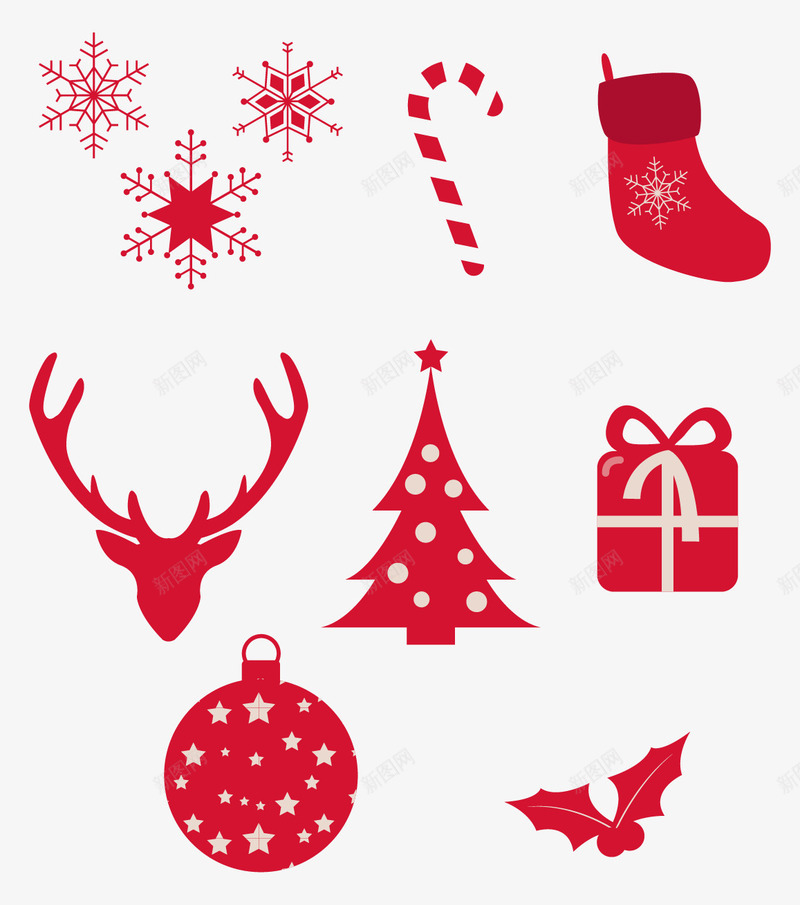 手绘圣诞图案矢量图ai免抠素材_新图网 https://ixintu.com 图案 圣诞树 手绘圣诞 矢量图 红色 袜子 装饰 雪花 鹿头 鹿头像