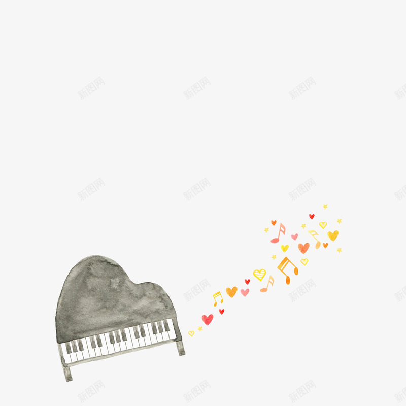 手绘水彩钢琴png免抠素材_新图网 https://ixintu.com 乐器 心形音符 水彩手绘 琴键 钢琴 音乐 黑白钢琴键