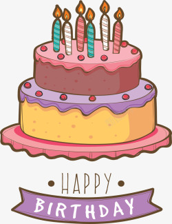 手绘过生日手绘粉色可爱生日蛋糕矢量图高清图片
