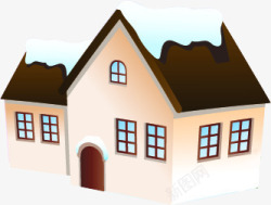 手绘棕色房屋雪顶素材