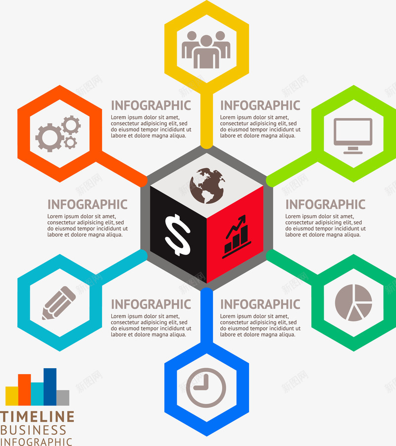 商务信息图表示意图png免抠素材_新图网 https://ixintu.com PPT 信息 六边形 商务 图表 多彩 步骤 流程 示意图 统计 说明