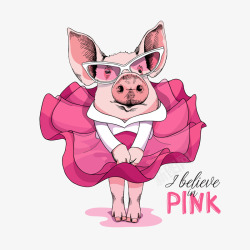 粉红色穿裙子卡通猪矢量图素材