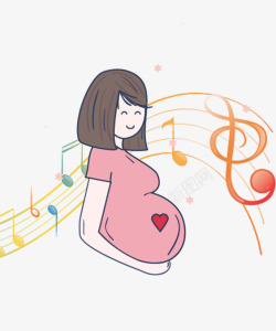 卡通孕妇素材卡通手绘胎教音乐高清图片