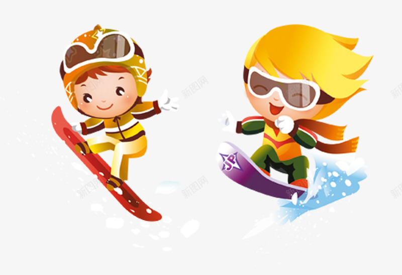 卡通手绘psd免抠素材_新图网 https://ixintu.com 卡通手绘 小人 小朋友 滑冰 滑雪 玩耍