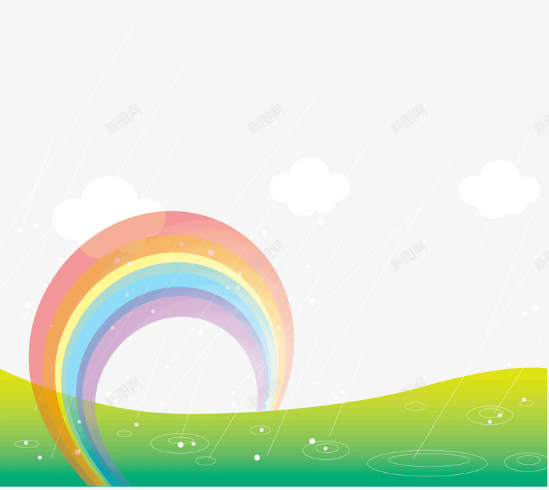 雨中的彩虹png免抠素材_新图网 https://ixintu.com 下雨 下雨效果 卡通 彩虹 水 水滴 河 矢量素材