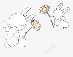 拿菊花的兔子矢量图素材