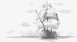手绘风帆船巨轮素材