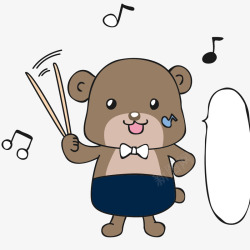 音符对话框戴领结的卡通小熊高清图片