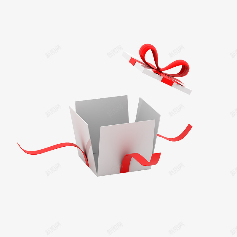 白色礼物盒png免抠素材_新图网 https://ixintu.com 圣诞礼物 开着的 方形 正方形 生日礼物 白色礼盒 礼物盒 礼盒 空白包材 空的 空礼盒 红色缎带 纸盒子 高档包装盒