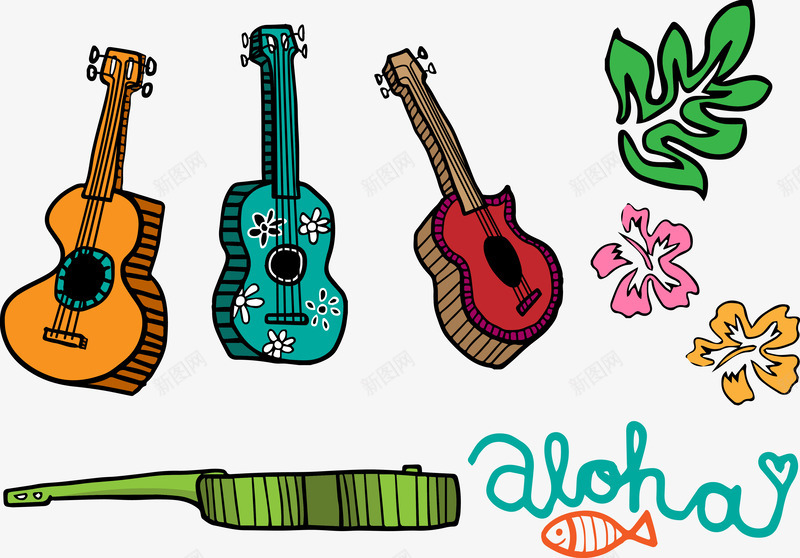 手绘小吉他png免抠素材_新图网 https://ixintu.com 卡通 可爱 尤克里里 涂鸦 花朵 音乐手绘