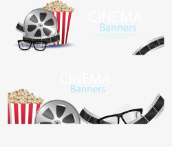 电影院宣传精致电影元素横幅矢量图高清图片